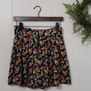 Ezra Floral Mini Skater Flutter Skirt Womens Sm Exposed Zip 90's 00's Y2K EUC